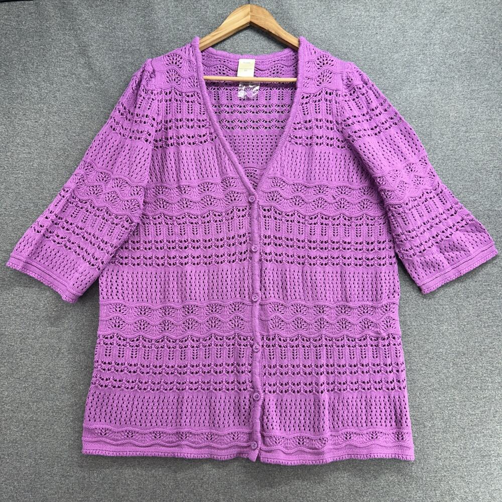 BLAIR Purple Crochet Cardigan 3XL Plus Button-Up Lightweight Layering